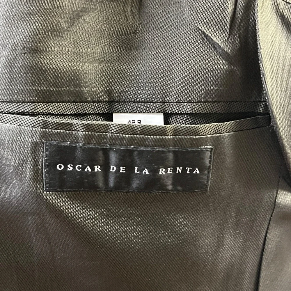 Oscar de la Renta‎ Blazer Mens 42R Grey Wool Micro Check 3 Button Sport Coat